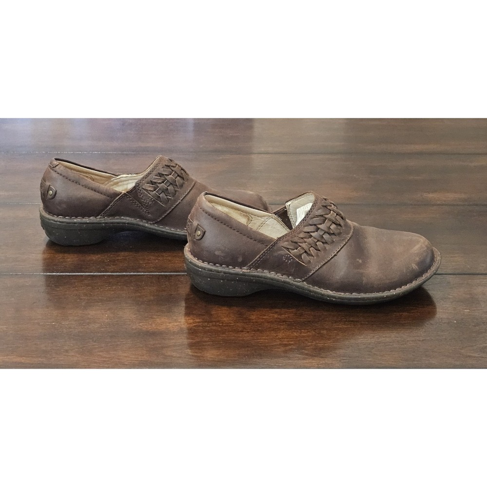 UGG Anila Plain Toe Slip-On Braided Brown Leather Clogs Size 7 Casual Minimalist
